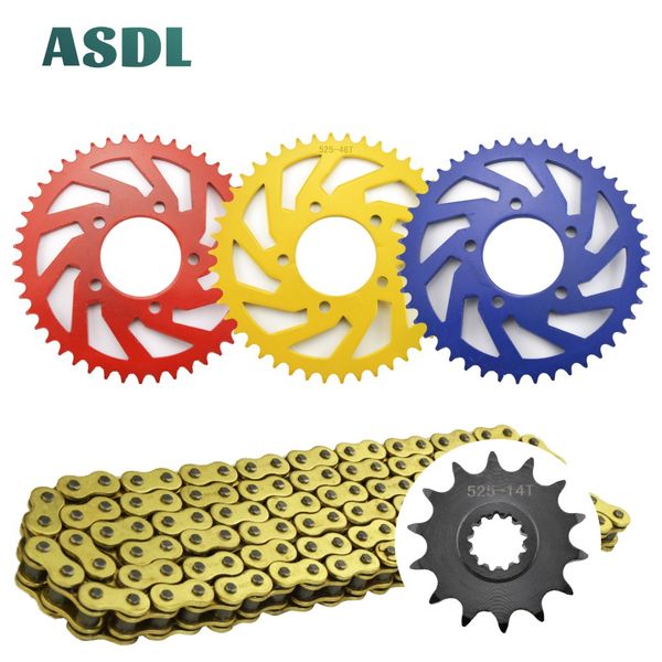 

525-120link 14t 46t 1045 steel motorcycle transmission chain and front rear sprocket set for beinali 300 525-14t 525-46t 14 46