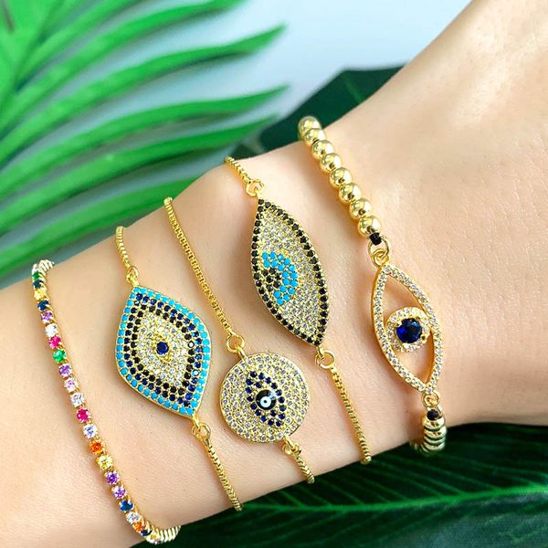 

eyika evil eye bracelet jewelry tennis bracelet marquise round filled cubic zirconia pulseras mujer gold color brt-b69, Golden;silver