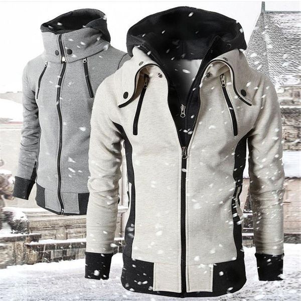 

2019 men hoody hoodies autumn winter casual fleece coats bomber sweatshirt scarf collar male outwear slim fit hoody zipper hx228, Black