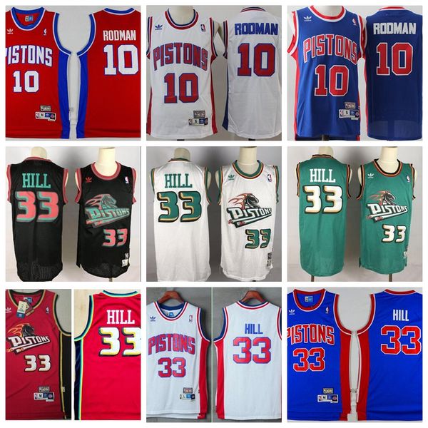 

men detroit pistons joe dumars 33 hill 10 rodman 40 lambier 11 thomas mitchell & ness blue red white swingman player jersey, Black;red