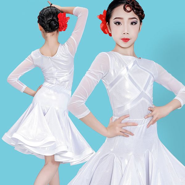 

latin dance dress for girls long sleeve green/white practice clothing ballroom dance competition dresses rumba tango wear vo231, Black;red