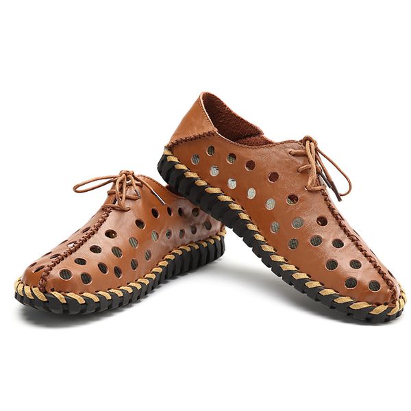 

men big size shoes men sneakers breathable modern classic lace up hollow out leather lined perforated oxfords shoes#528, Black