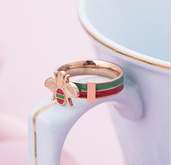 

18k rose gold plated red and green bee ring for lovers, Silver