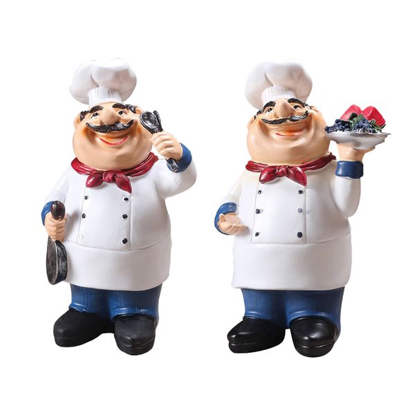 

2pcs home kitchen bar restaurant decor ornament figure statue chef statue,spoon/fruits