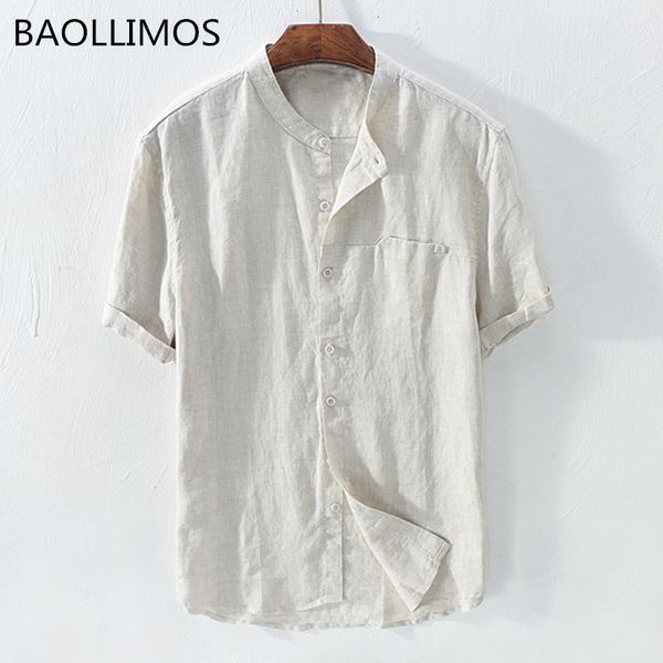 

новая мода 2019 мужчины лето с коротким рукавом мешковатые хлопок белье твердые кнопки пляжные рубашки высокого качества мужская повседневна, White;black