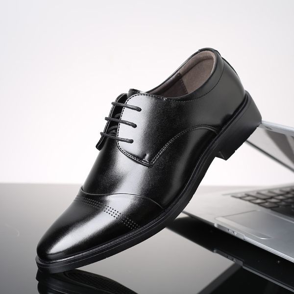 

brand men leather shoes plus size wedding dress shoes 2019 british style business oxford leather trend pointed toe, Black