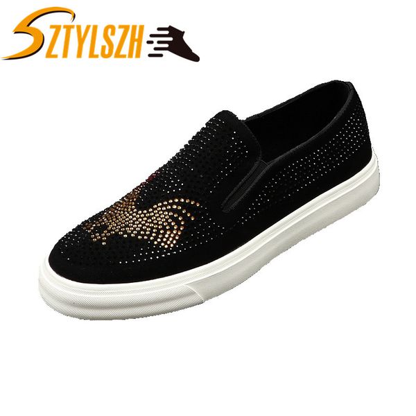 

men casual comfort fashion shoes rhinestones men loafers black leather slippers shoes luxury dress flats