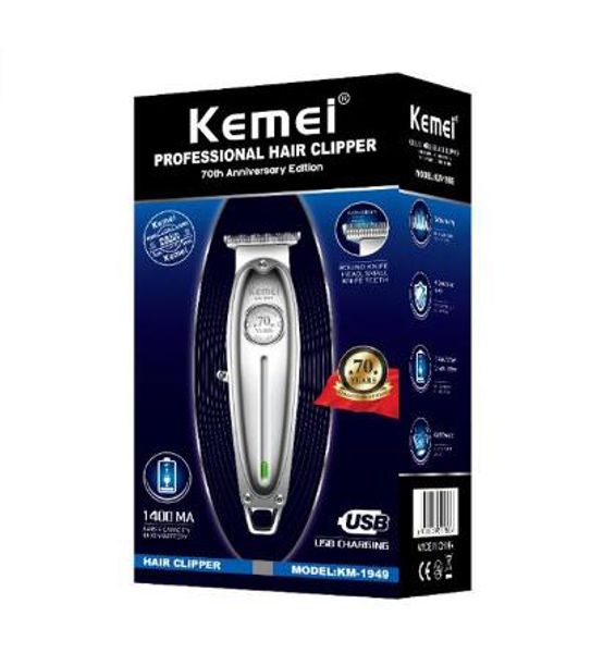 

10pcs kemei hair trimmer km-1949 rechargeable hair clipper cordless professiona haircut machine beard trimmer baldhead metal body
