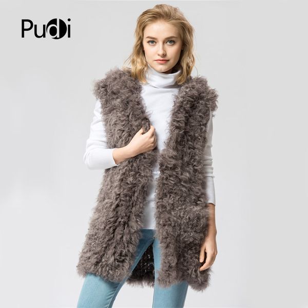 

vr048 knit knitted 100% real wool lamb fur vest/ jacket /overcoat women's winter warm genuine mongolia sheep fur vests ourwear, Black