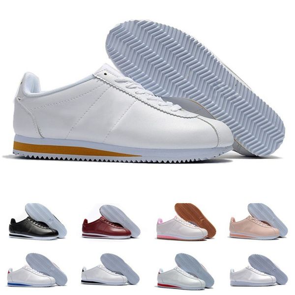 

nwe classic chaussures certez basic leather casual shoes fashion men women black white red golden skateboarding sneakers