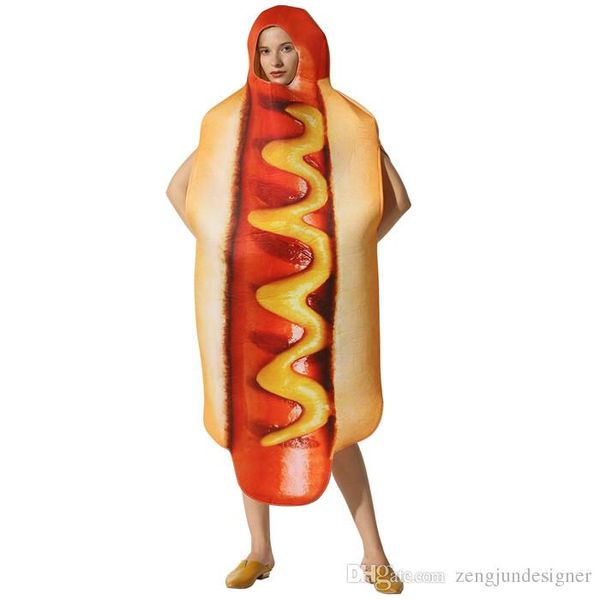 

sausage food print halloween cospaly funny designer mascot costumes fastfood festival fashion style casual apparel, Red;yellow