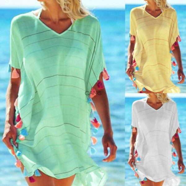 

2019 summer v neck women bath suit bikini striped swimwear cover up beach dress sarong wrap pareo sundress, Blue;gray
