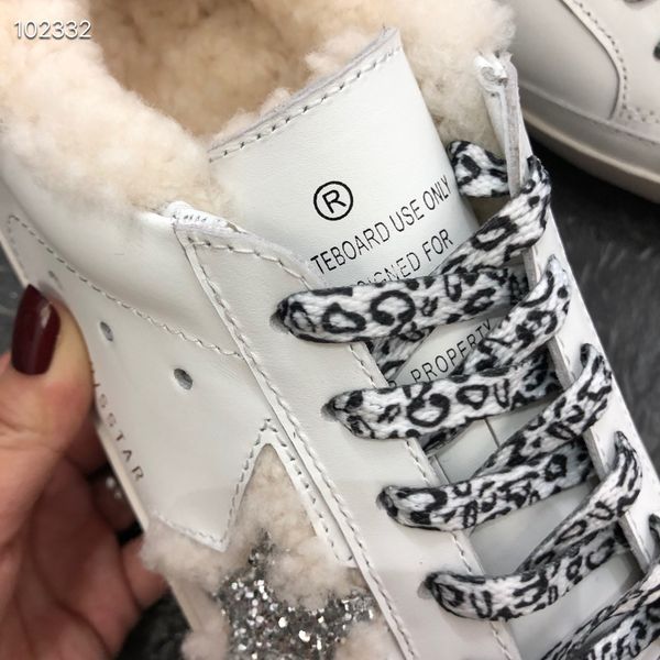 

venus flash star wool fall/winter new gloden gose db/sstar woman fashion designer luxury distressed leather plush superstar sneakers, Black