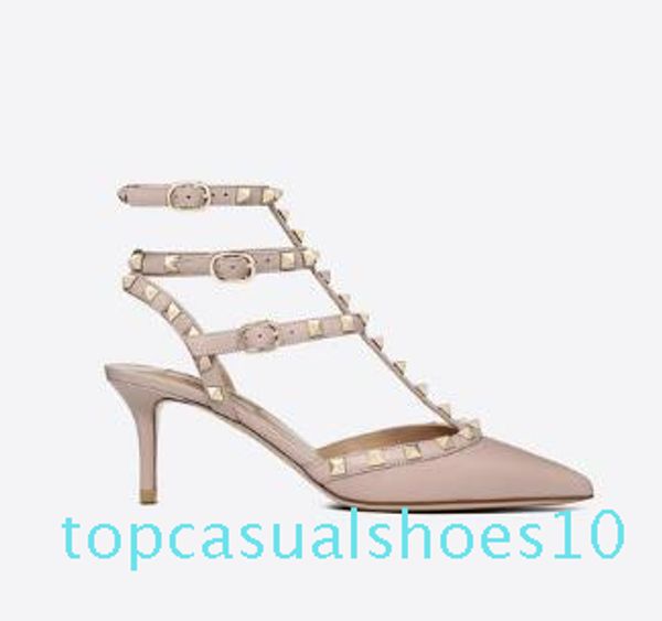 

designer pointed toe studs patent leather rivets sandals womens studded strappy dress shoes valentine 10cm 6cm high heel shoes t10, Black