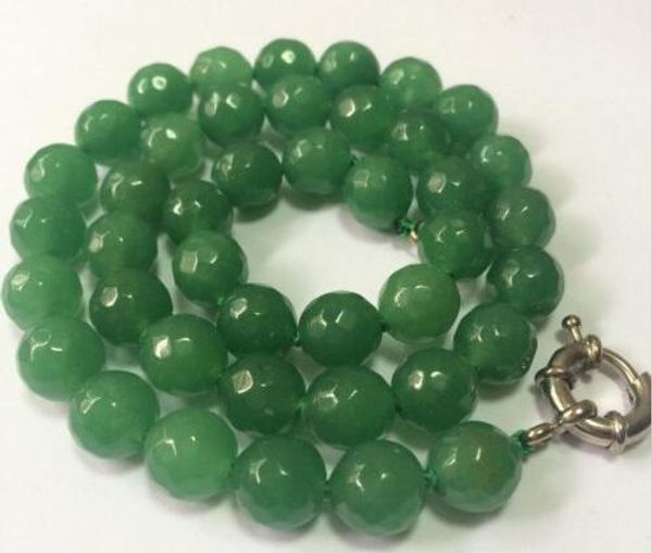 

10mm round green faceted stone necklace, Silver