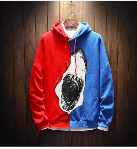 

new autumn/winter 2019 european and american men's wear long sleeve hooded contrast color printing fashionable and handsome casual hood, Black