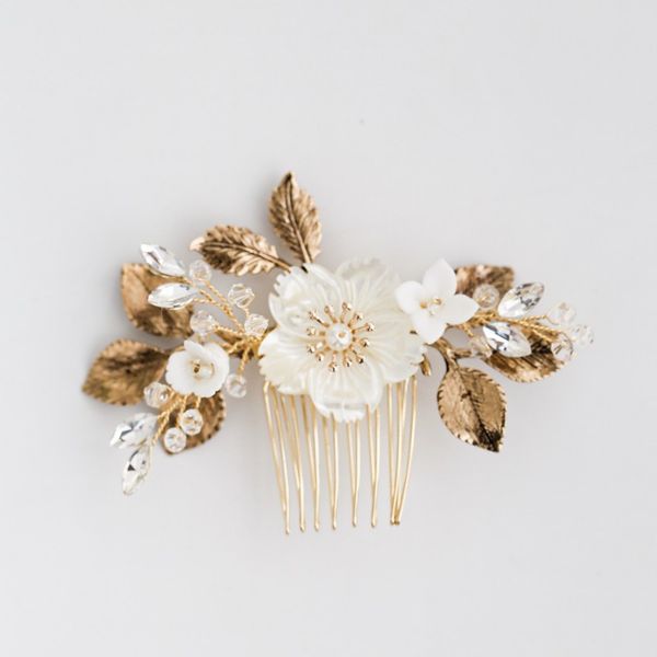 2020 Antique Gold Leaf Bridal Headpiece Women Hair Comb Floral