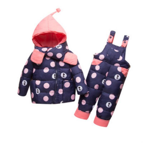 

childrens designer down jacket sets kids brand dot print sets child thick zipper set down jacket bib pants 2020 autumn new trend warm, White