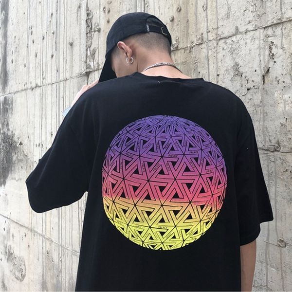 

19ss глобулярных футболка gradient радуга бал tee hip hop короткие рукава футболки мода мужчины женщины tshirt street скейтборд повседневный, White;black