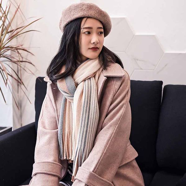 

autunm winter warm knitting scarf shawl stitching is natural scarf tassel with thick warm knitting scarf shawl, Blue;gray