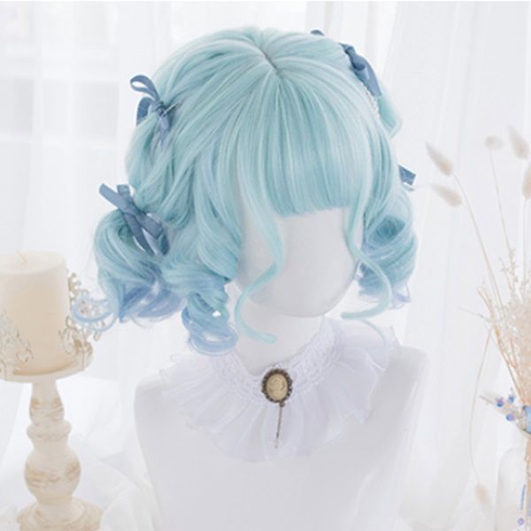 

sally face sallyface sally cosplay wig short blue heat resistant synthetic hair clip ponytails wigs, Black