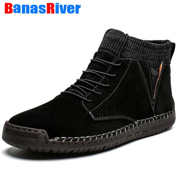

new brand winter men ankle boots quality leather shoes warm snow fur plush comfortable masculino zapatillas hombre male sneakers, Black