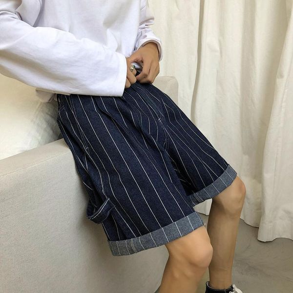 

2019 summer men's comfortable wild trend explosion models japanese loose korean striped denim casual shorts, White;black
