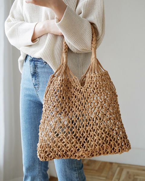 

fashion popular woven bag mesh rope weaving tie buckle reticulate hollow straw bag no lined net shoulder bag