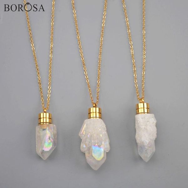 

borosa gleamy gold aura titanium crystal perfume bottle necklace ab crystal cluster point charm pendants with led light jewelry, Silver