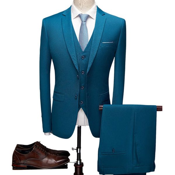 

jacket + waistcoat + trousers) new men's fashion slim suit 2019 men's business casual suit man three-piece blazer, White;black