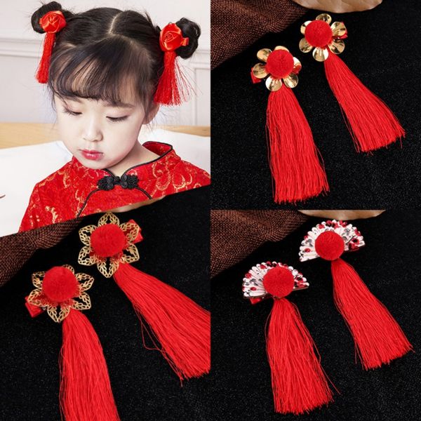 

children girl exquisite chinese style retro tassel decoration hair accessories hairpins accessories, Slivery;white