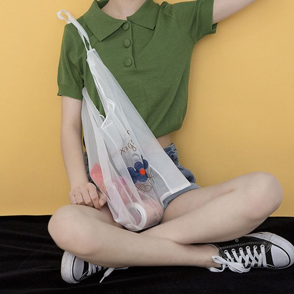 

women handbag portable embroidery casual mesh shopping bag for outdoor travel c55