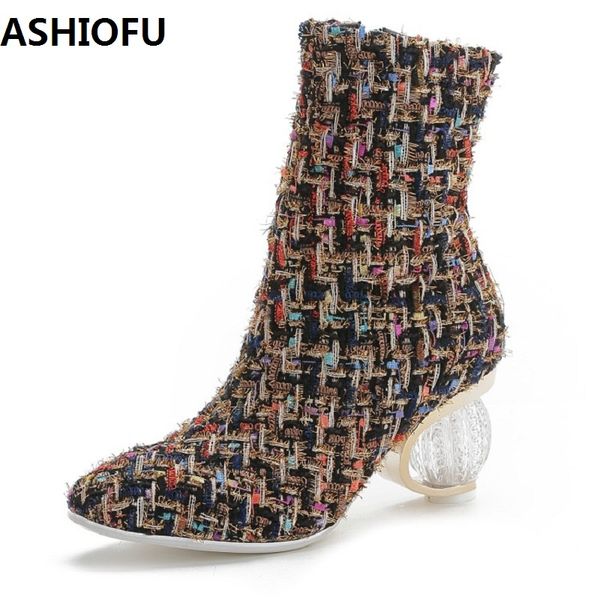 

ashiofu handmade women high heel boots classic party prom ankle boots large size fashion dress evening winter shoes, Black