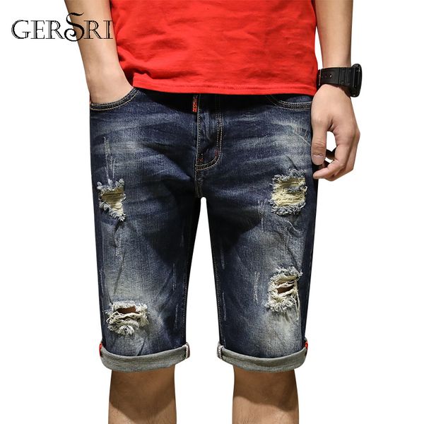

gersri mens plus size 42 retro blue stretch men jeans big size short loose jeans shorts for men jean destruct hole short