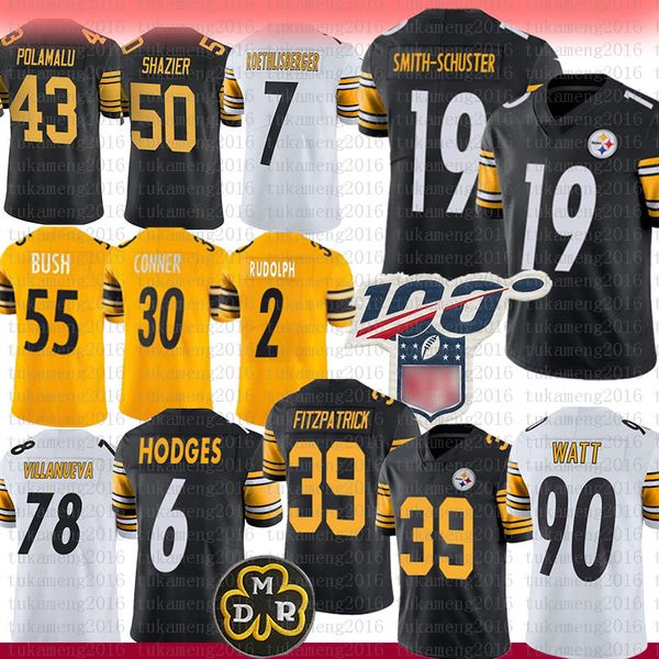 

juju smith-schuster jersey pittsburgh steeler 39 minkah fitzpatrick t.j. watt devlin hodges rudolph devin bush conner polamalu shazier, Black;red