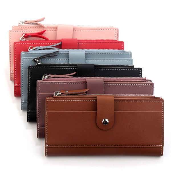 

leather wallet women long zipper fashion multi - slot hand bag 3 - fold clasppurse carteira cartoes monederos para mujer #y3, Red;black