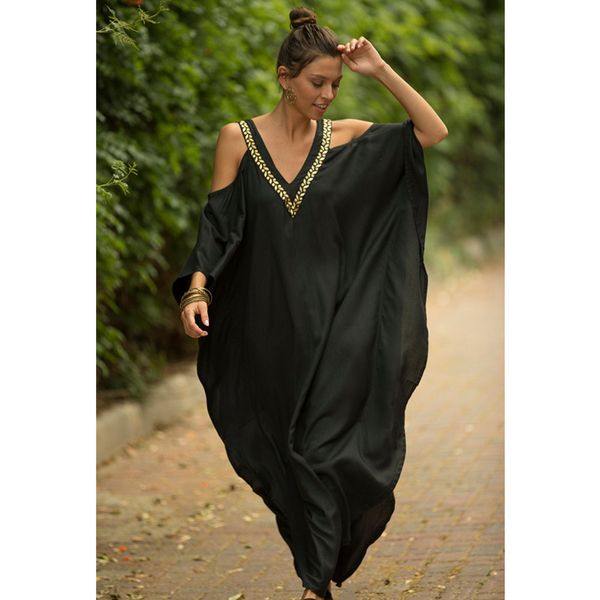 

2020 black women kaftan beach sarong bikini cover up tunic beach dress pareo swimsuit swimwear beachwear bathing suit