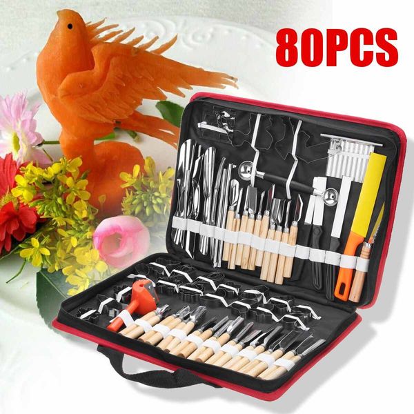 80 pezzi Set di coltelli da chef professionali con custodia portatile per verdure, alimenti, frutta, coltello da intaglio, scultura, strumento per intaglio in acciaio T200227