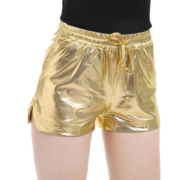 

2020 summer holographic wet look casual elastic drawstring festival rave booty shorts women shiny metallic shorts, White;black