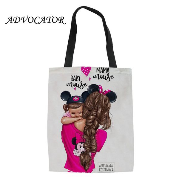 

2020 new women handbags super mama 3d print canvas shoulder bag female shopping bag foldable casual tote bolso mujer