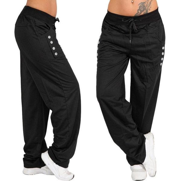 

loose cotton sportwear women's baggy pants women joggingpant trousers polyester fiber black loose laced trousers summer, Black;blue