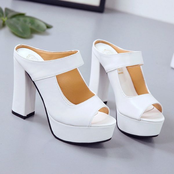

chunky-heel ultra-high-heel slipper thick bottomed waterproof platform versatile women's high heel slippers, Black
