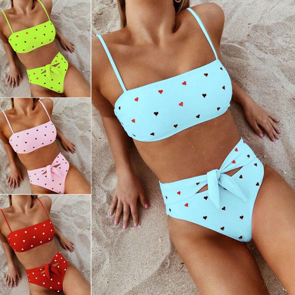 

горячие женщины push up бикини установить бюстгальтер проложенный swimwear lady пляжная купальный костюм небольшой love heart печать cute бю