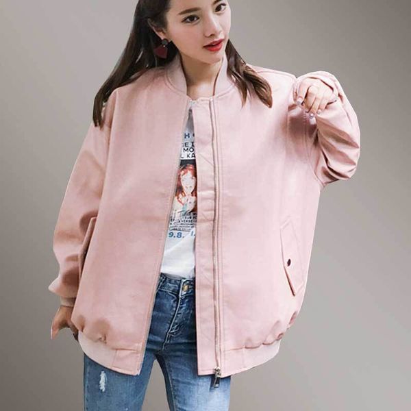 

faux leather coat jacket women plus szie pu basic jackets 2018 autumn new fashion loose jacket soft pink zipper outerwear pj327, Black