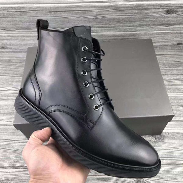 

classic designer casual shoes for mens lace-up leather high help sneakers black round head rubber outsole outdoor shoes ck077