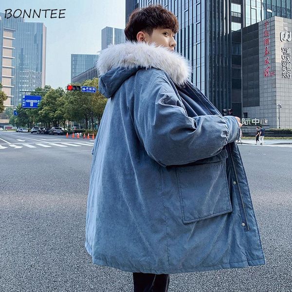 

long parkas men large collar faux fur plus size 3xl loose harajuku korean mens winter coat street style chic ulzzang daily thick, Black