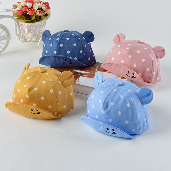 

cute baby baseball cap with ear dot summer infant baby accessories girl boy sun hat outdoor soft cotton toddler kids cap, Yellow