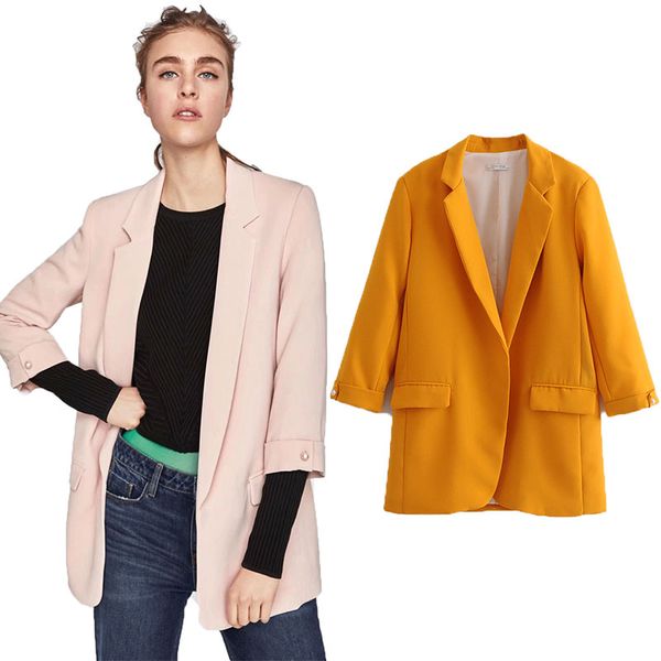 

wonder 2019 spring casual vintage solid office lady yellow green navy blue blazer feminino ladies coats women blazers jackets, White;black