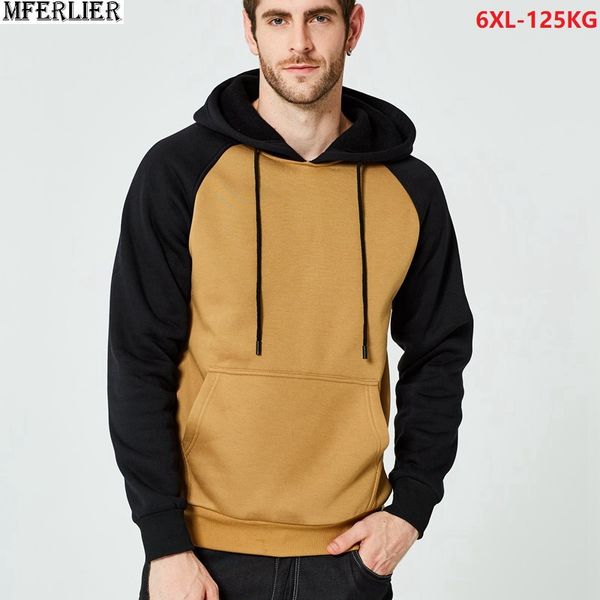 

autumn men soprts sweatshirt hooded hoodies winter plus size 6xl warm fleece patchwork hoodies winter tide hip hop sweatshirt, Black