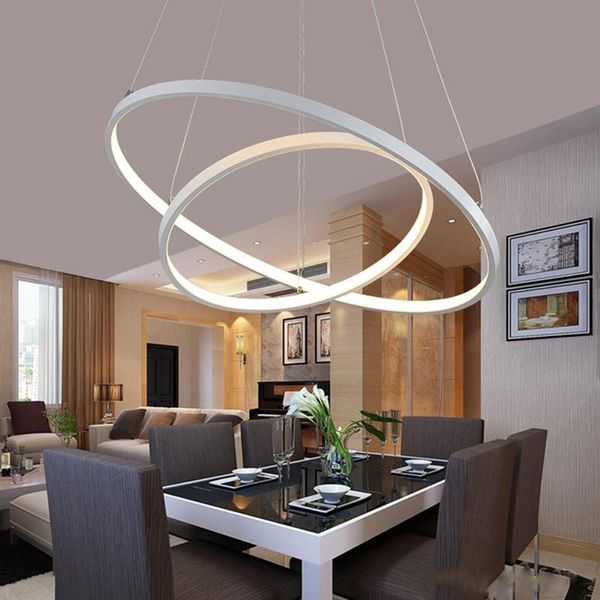 Moderne Pendelleuchten für Wohnzimmer, Esszimmer, 3/2/1 Kreisringe, Acryl-Aluminium-Körper, LED-Beleuchtung, Deckenleuchten